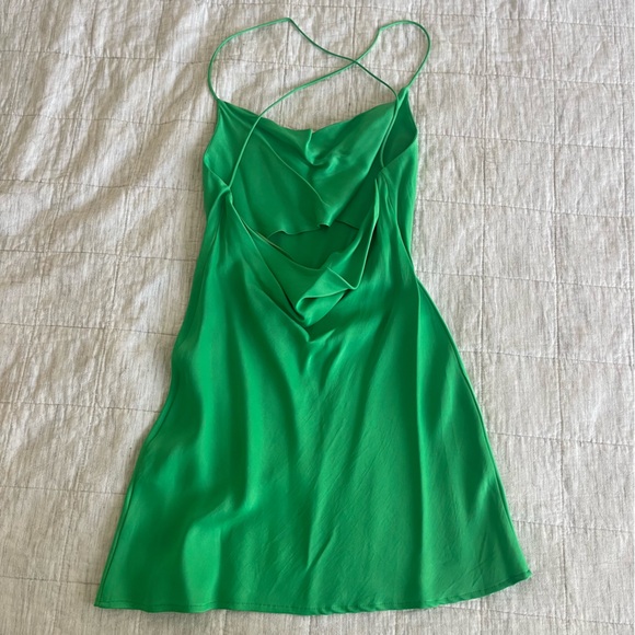 Zara Green Satin Effect Mini Dress - Picture 2 of 4